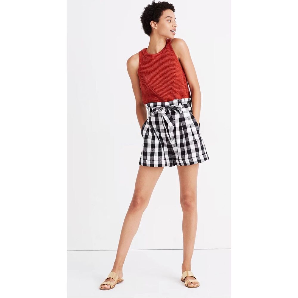 Madewell Linen-Cotton Paperbag Shorts in Gingham Check NEW size 4